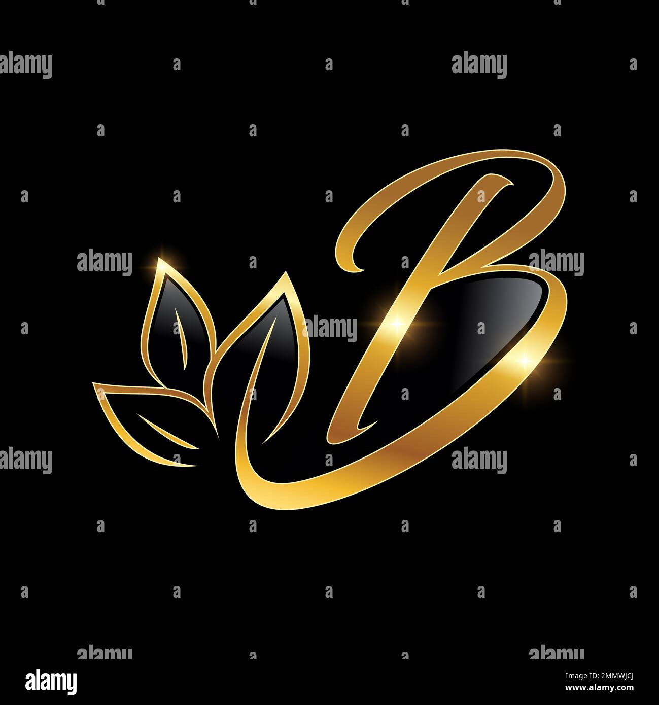 A Vector Illustration of Isolated Golden Leaf Monogram Initial Letter B ...