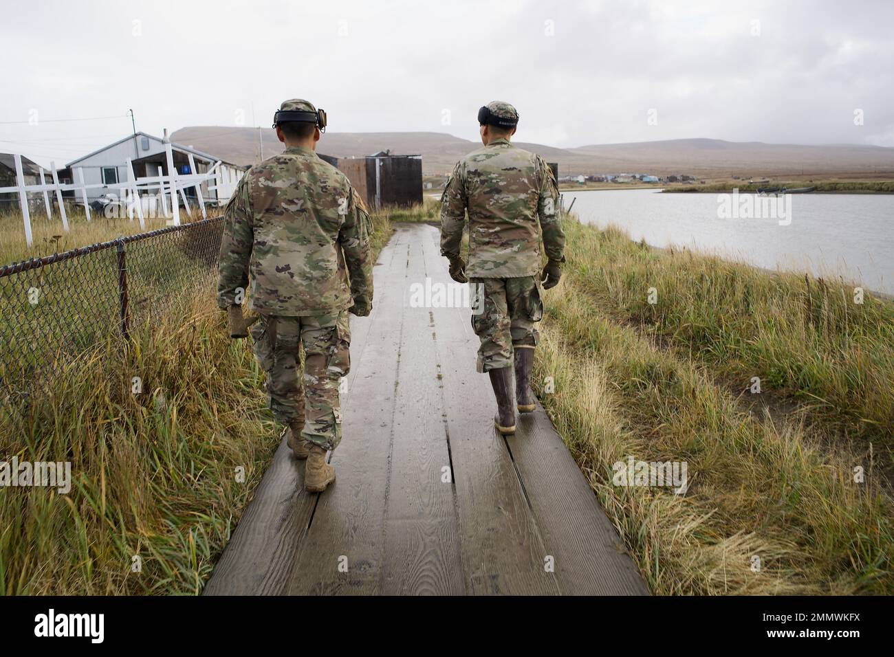 Alaska National Guardsmen assigned to Joint Task Force Bethel walk