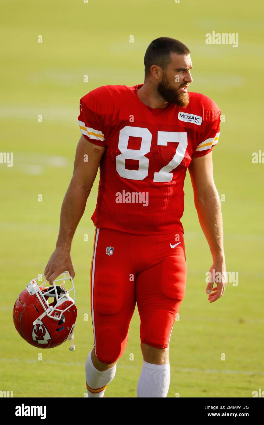 Kansas City Chiefs Tight End Travis Kelce Walks Off The Field During NFL Football Training Camp