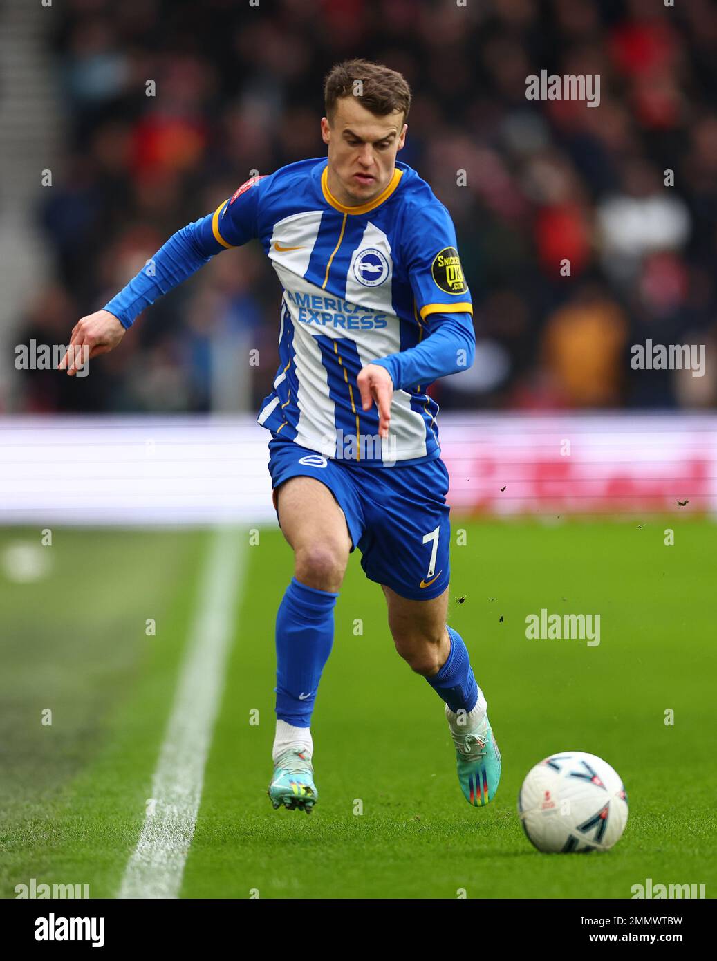 Brighton and Hove, England, 29th January 2023. Solly March of Brighton during the The FA Cup match at the AMEX Stadium, Brighton and Hove. Picture credit should read: David Klein / Sportimage Stock Photo