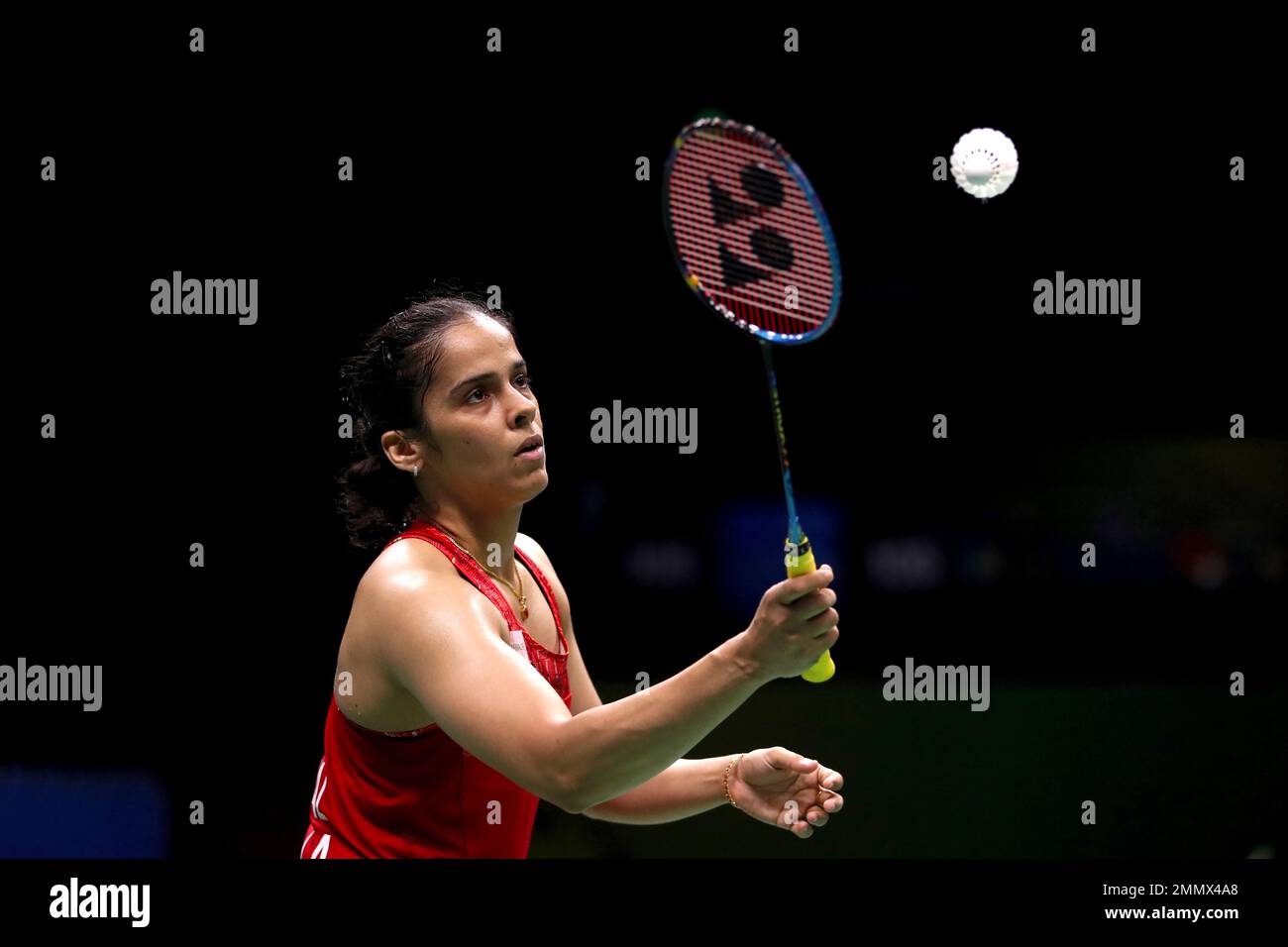 Saina Nehwal of India plays a shot while competing against Aliye Demirbag of Turkey during their womens badminton singles match at the BWF World Championships in Nanjing, China, Tuesday, July 31, 2018