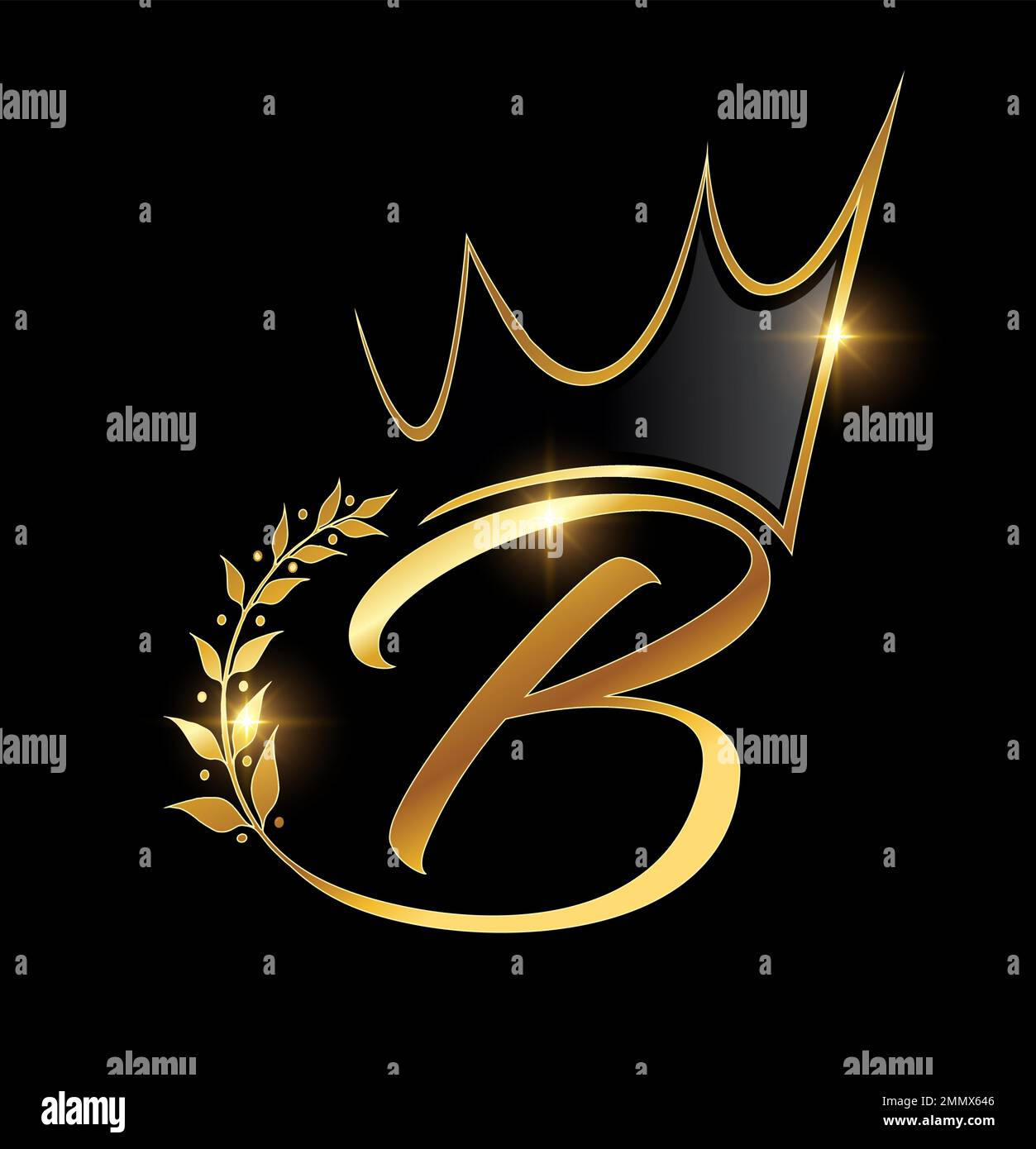 Vector Illustration of Gold Crown and Leaf Monogram Initial letter in ...