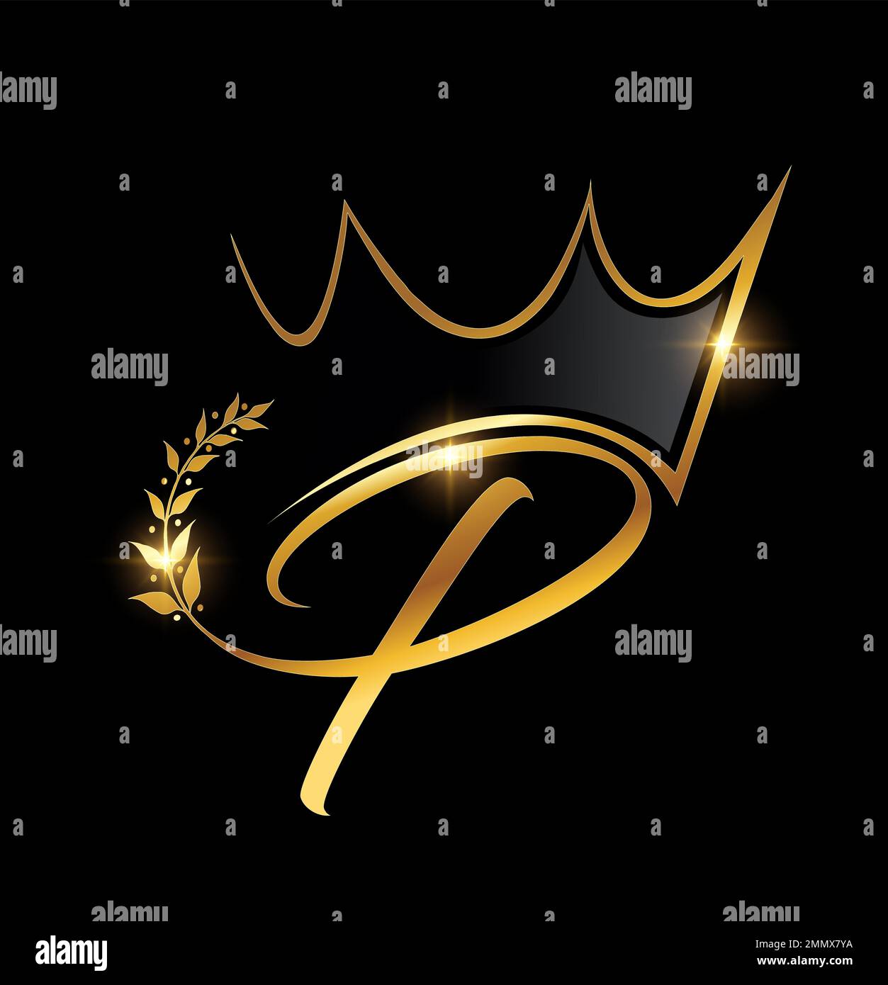 Vector Illustration of Gold Crown and Leaf Monogram Initial letter P in ...