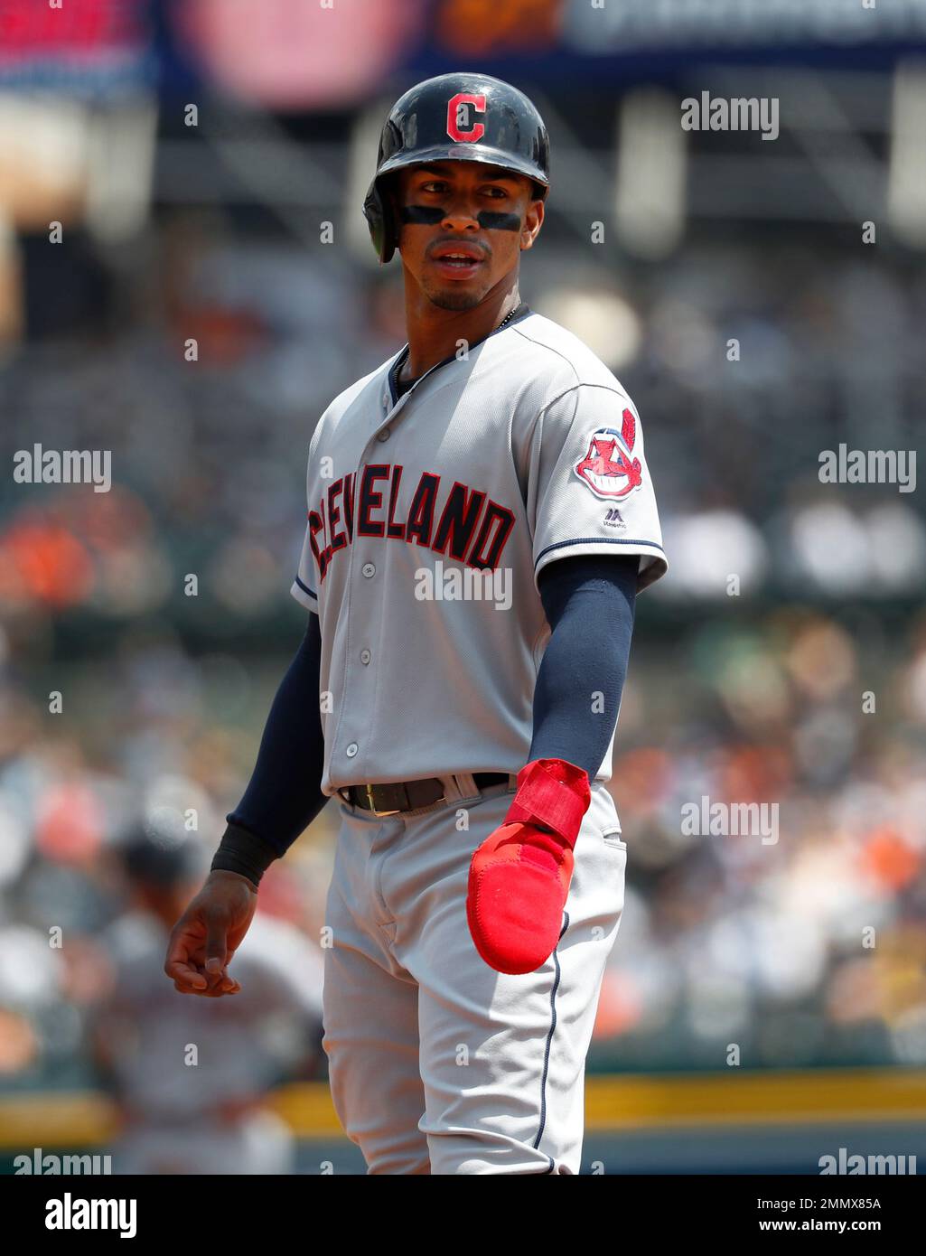 Cleveland Indians' Francisco Lindor wears a Benik sliding glove for  protection while running the bases during a baseball game against the  Detroit Tigers in Detroit, Sunday, July 29, 2018. (AP Photo/Paul Sancya