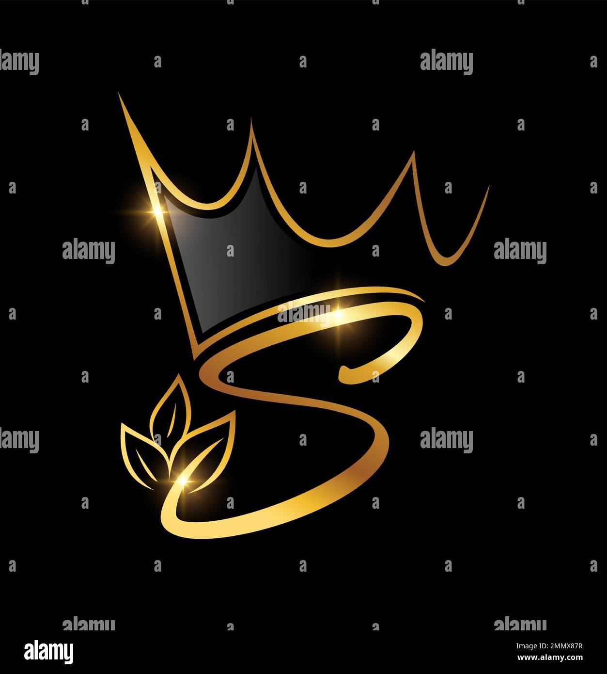 Vector Illustration of Gold Crown and Leaf Monogram Initial letter S in ...