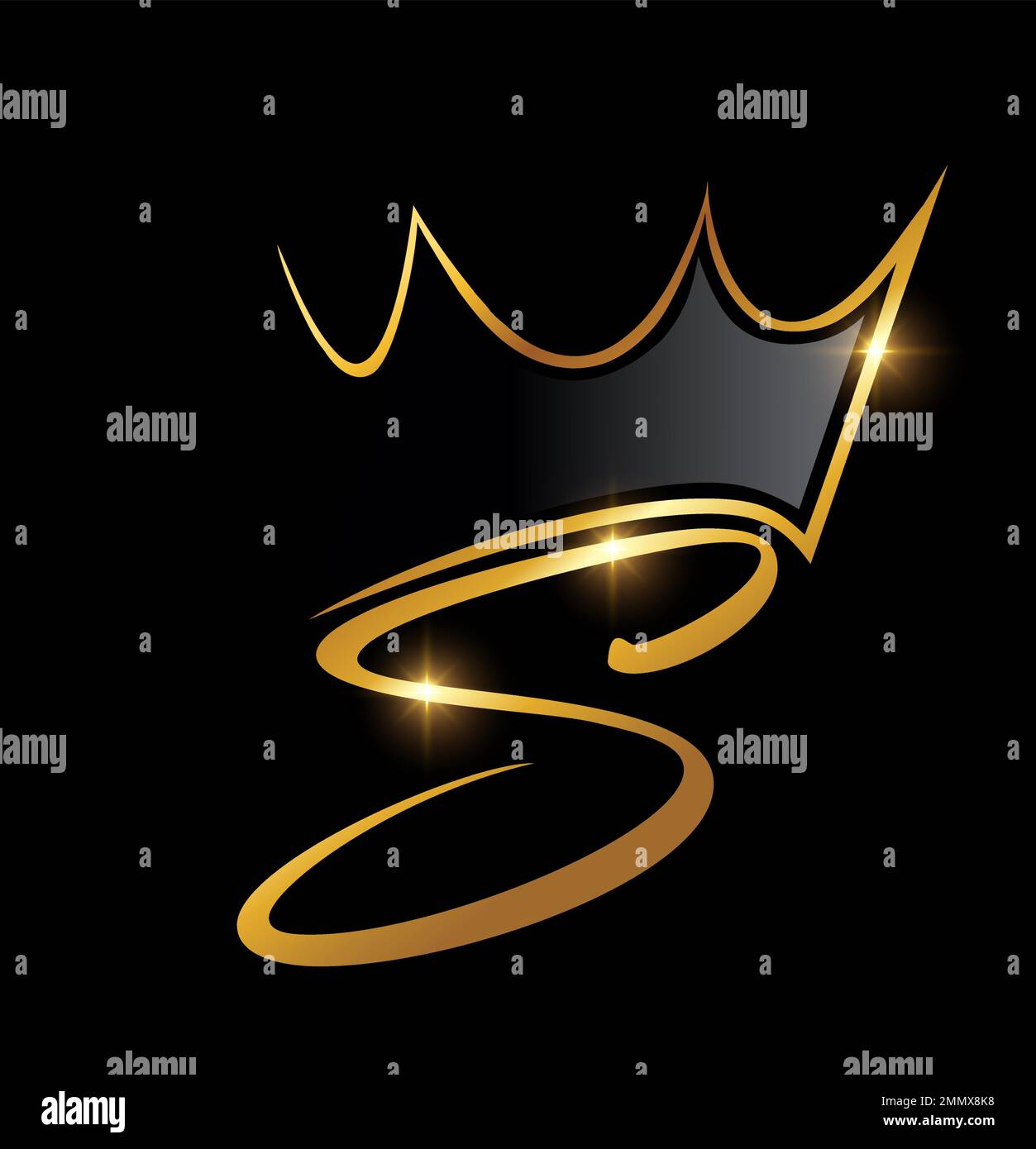 Vector Illustration of Gold Crown and Leaf Monogram Initial letter S in ...