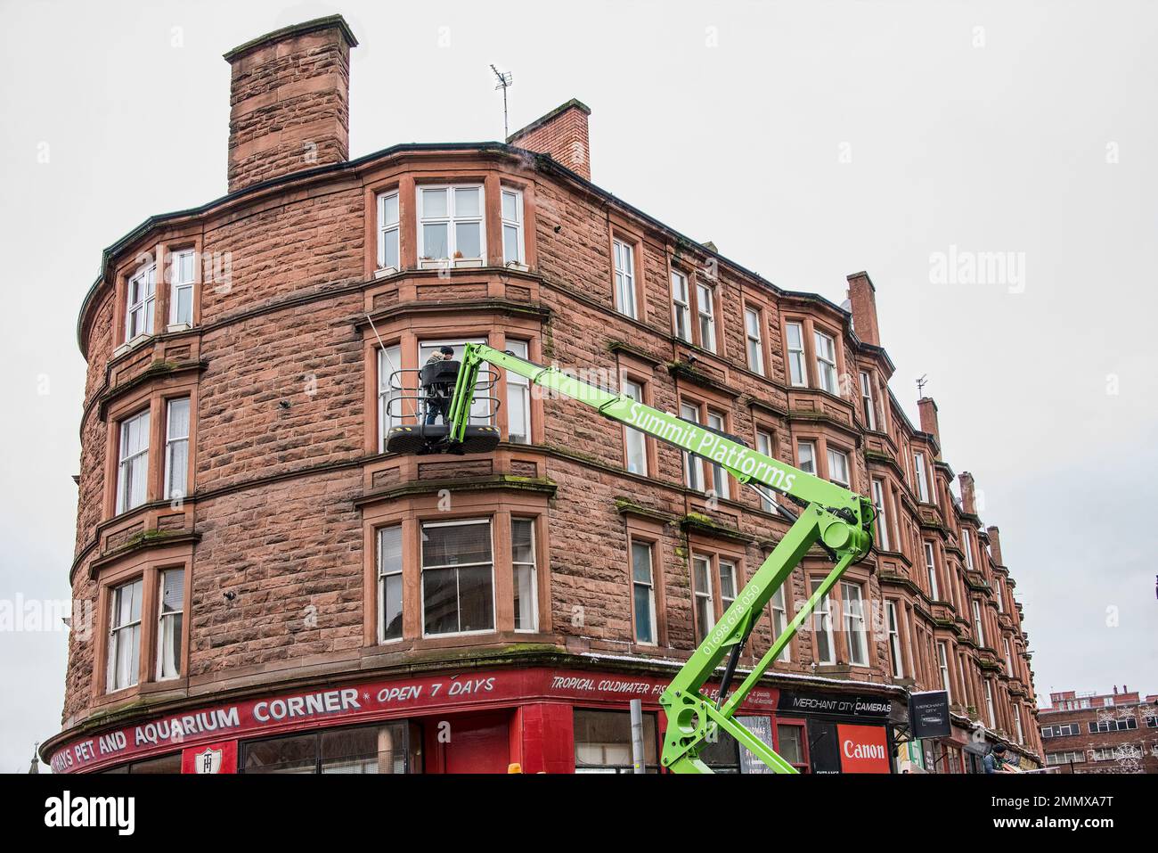 Preparation work on Glasgow streets being used as film location for Batgirl movie Stock Photo