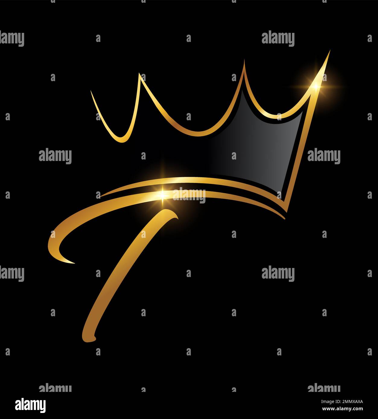 Vector Illustration of Gold Crown and Leaf Monogram Initial letter T in ...