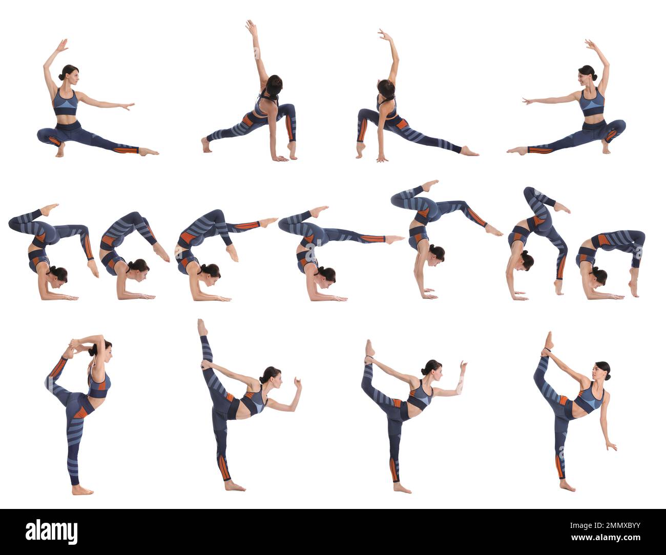collage of professional young acrobat exercising on white background 2MMXBYY