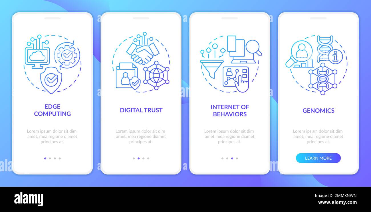 Information technology trends blue gradient onboarding mobile app screen Stock Vector