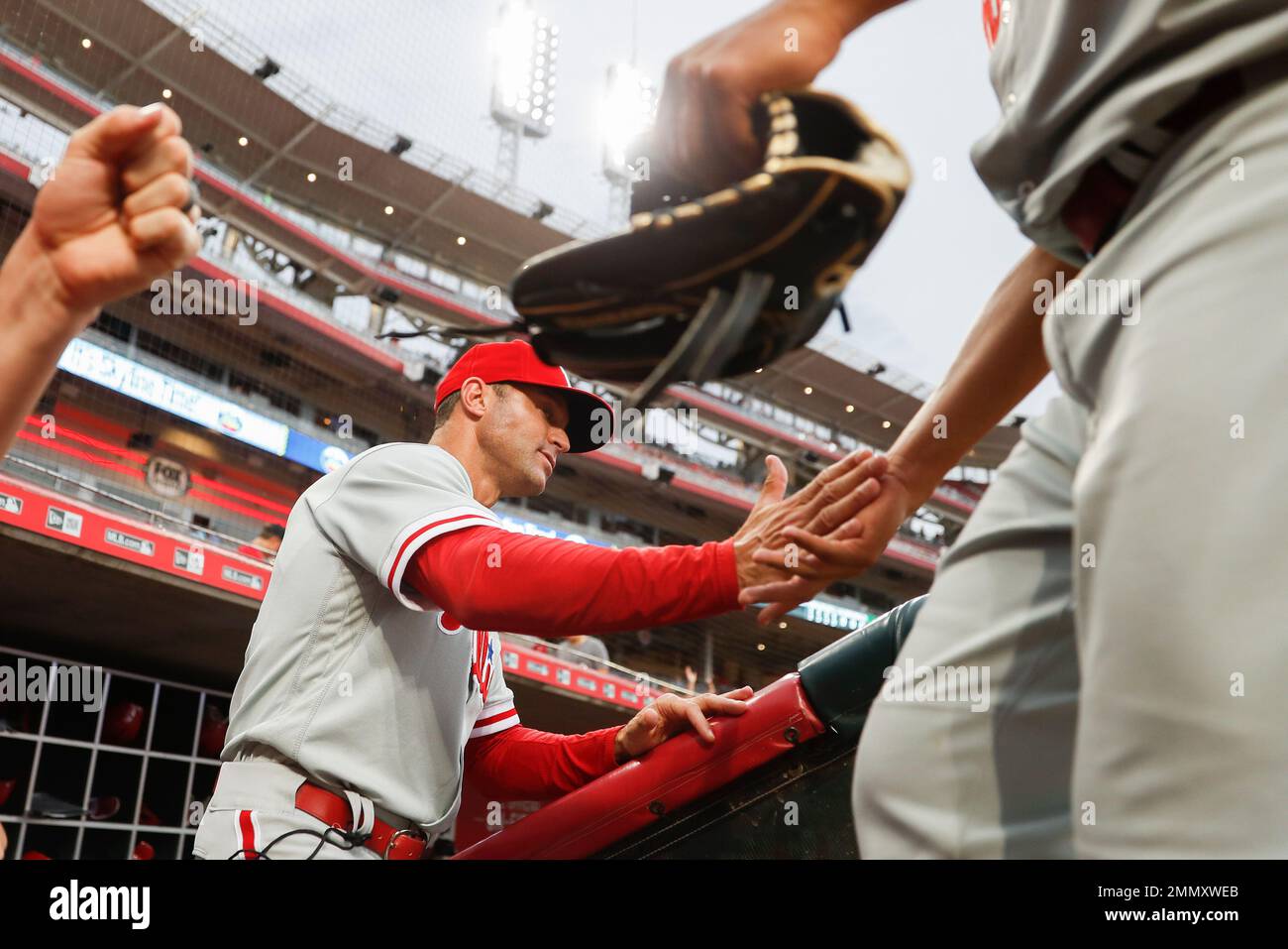 Philadelphia Phillies manager Gabe Kapler, center, congratulates ...