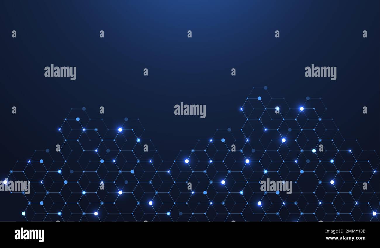 Technology abstract lines and dots connect background with hexagons ...