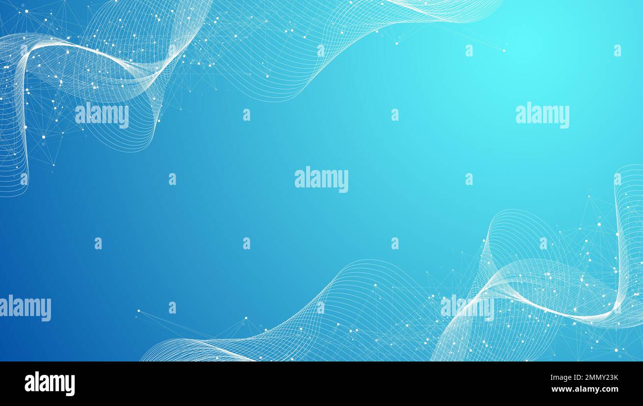 Abstract plexus background with connected lines and dots. Wave flow ...