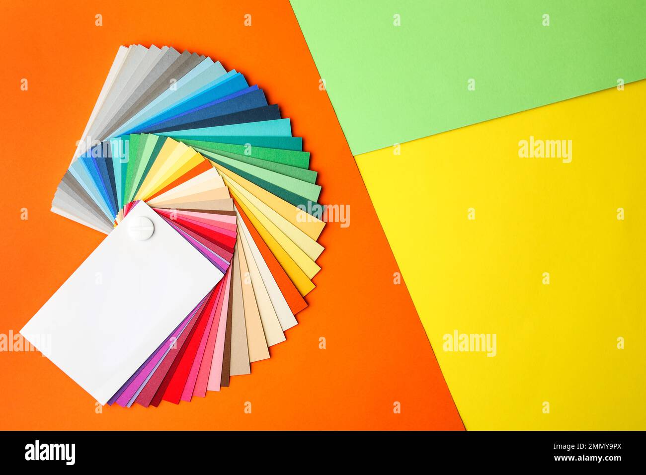 Color palette on bright background, top view. Space for text Stock ...