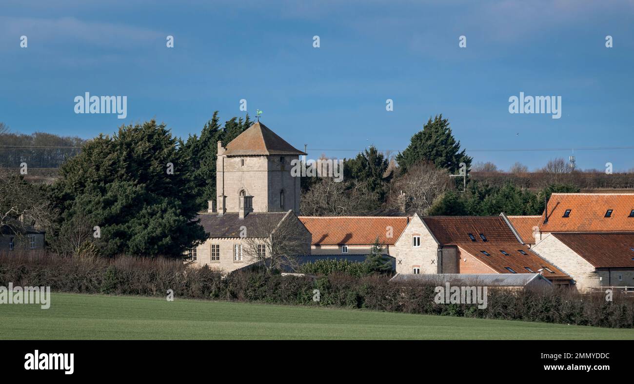 Temple Bruer, Sleaford, Lincolnshire - The 12th century Knights Templar preceptory tower or The Temple Bruer Preceptory Stock Photo