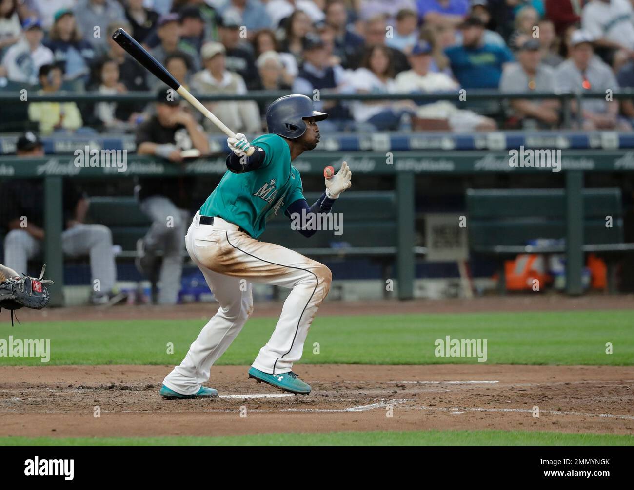 Seattle Mariners Dee Gordon watches from the dugout steps during a baseball  game against the New York Yankees, Tuesday, May 7, 2019, in New York. (AP  Photo/Kathy Willens Stock Photo - Alamy