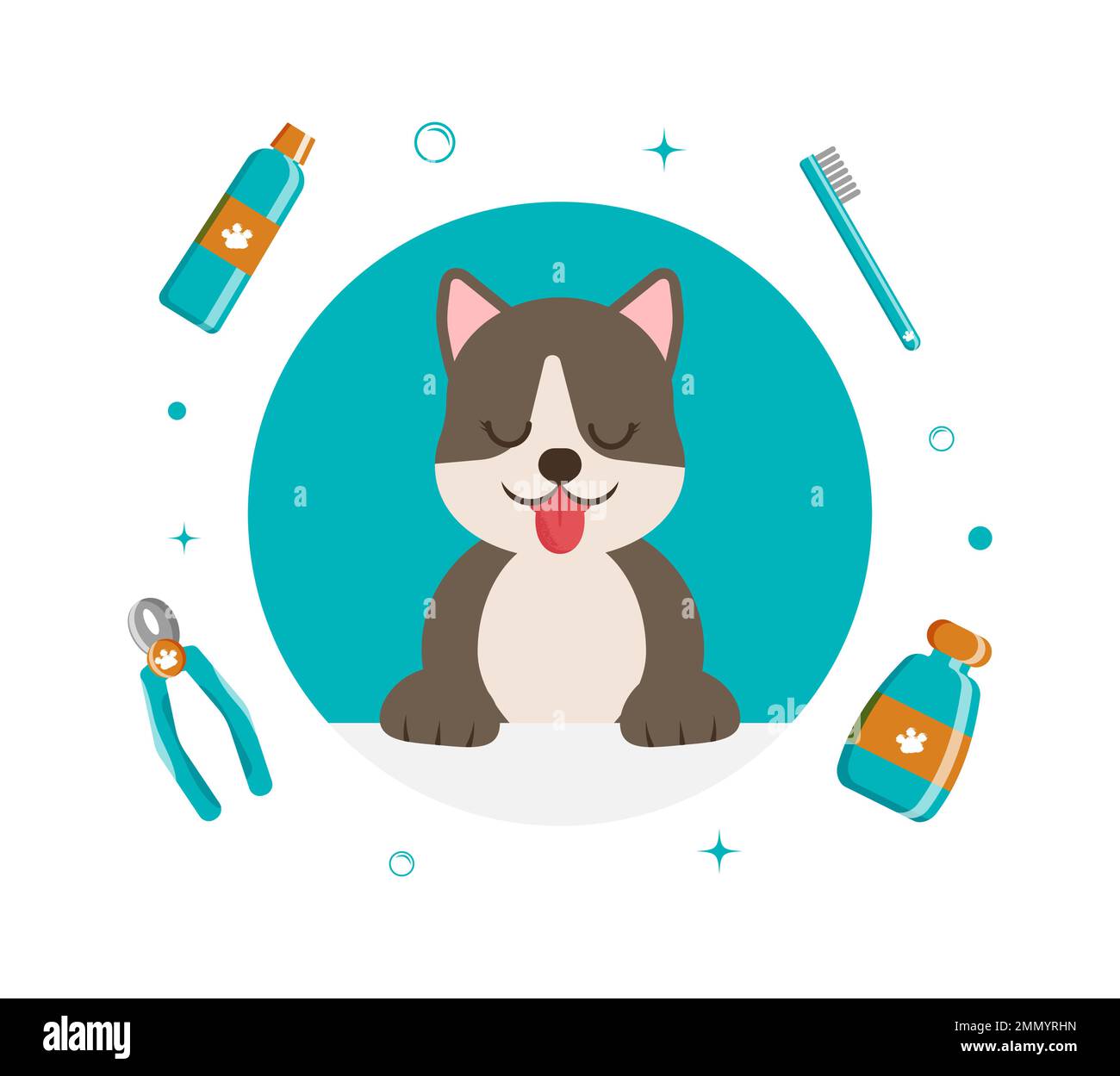 Banner group of cute dog tools and supplies in flat vector style. pet care illustration for content, label, banner, graphic and greeting card. Vector illustration Stock Vector