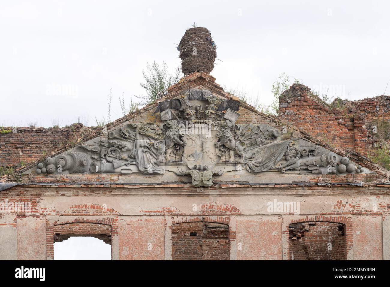 Ruins of the late Baroque Finckenstein Palace in Kamieniec, Poland, built in XVIII century for Finck von Finckenstein noble family, called the East Pr Stock Photo