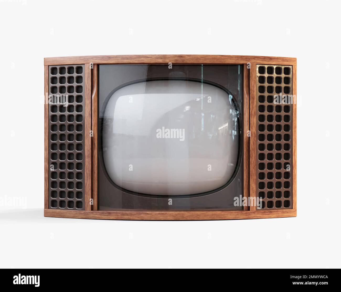A vintage tv from the seventies made of plastic and wood on an