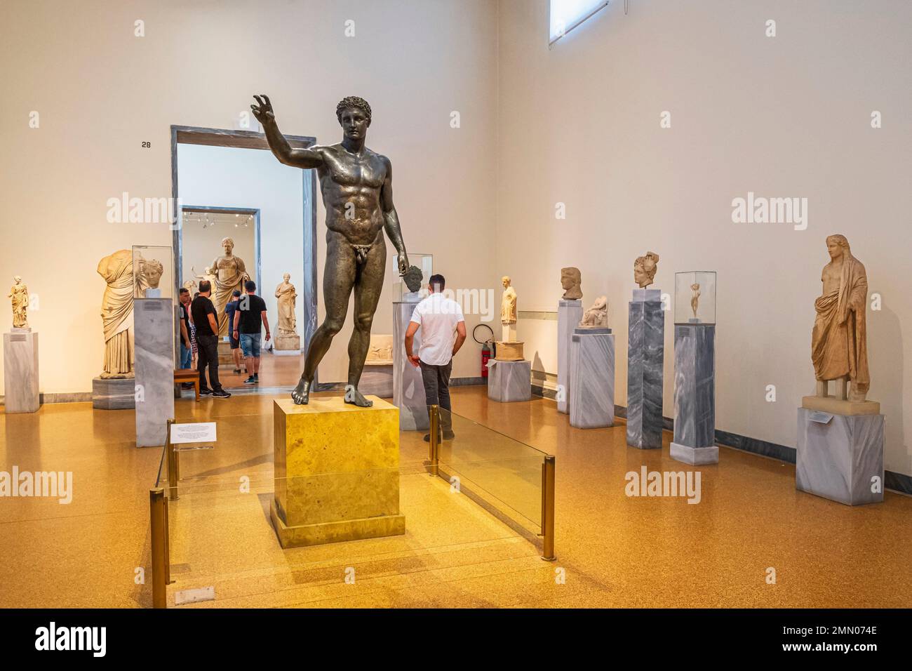 Greece, Athens, National Archaeological Museum, Antikythera Ephebe, bronze statue of a youth dated to about 340&#x2013;330 BC Stock Photo