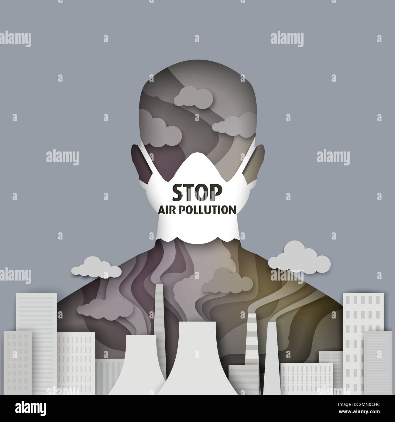 Stop air pollution, vector illustration in paper art style Stock Vector