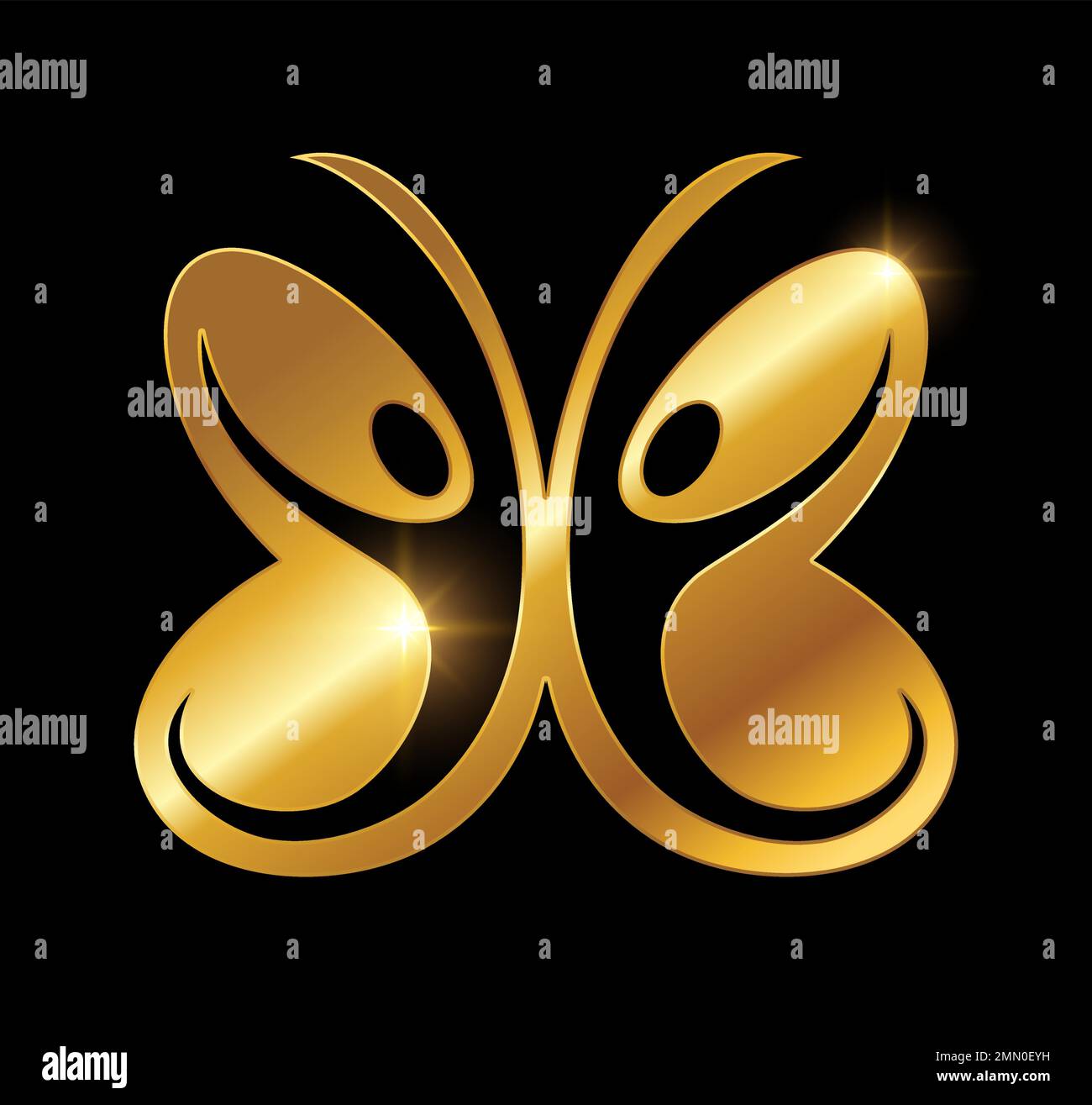A vector Illustration  in black background with gold shine effect of Golden Butterfly People Logo Vector Icon Stock Vector