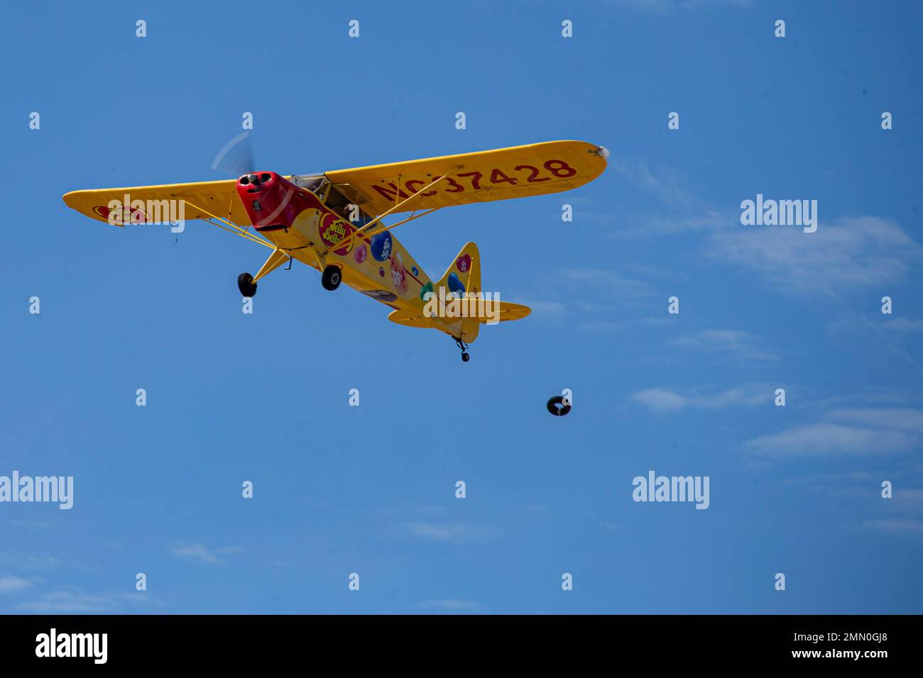 Kent Pietsch, piloting his Interstate Cadet, performs aerobatics during the 2022 Marine Corps Air Station Miramar Air Show at MCAS Miramar, San Diego, California, Sept. 24, 2022. Since 1973, Pietsch has been performing for millions of people at more than 400 shows that have taken him to quality venues throughout the United States. The theme for the 2022 MCAS Miramar Air Show, “Marines Fight, Evolve and Win,” reflects the Marine Corps’ ongoing modernization efforts to prepare for future conflicts. Stock Photo