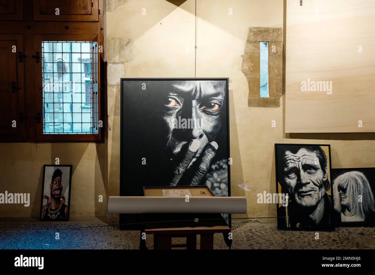 France, Pyrenees Atlantiques, Bearn, Nay, Maison Carree, artistic exhibition room of contemporary art in an old historic stone building Stock Photo