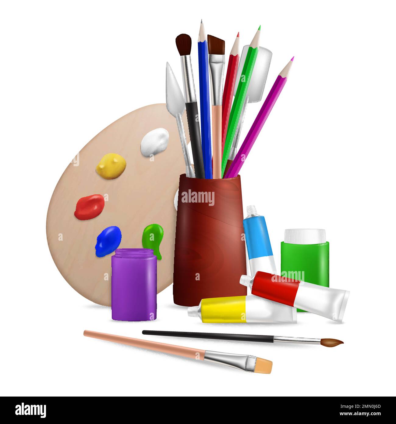 Artist palette with art tools and supplies, vector illustration Stock