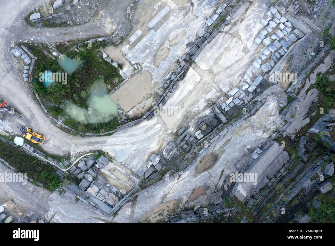 France, Pyrenees Atlantiques, Bearn, Arudy, aerial view of the installations of a marble quarry Stock Photo