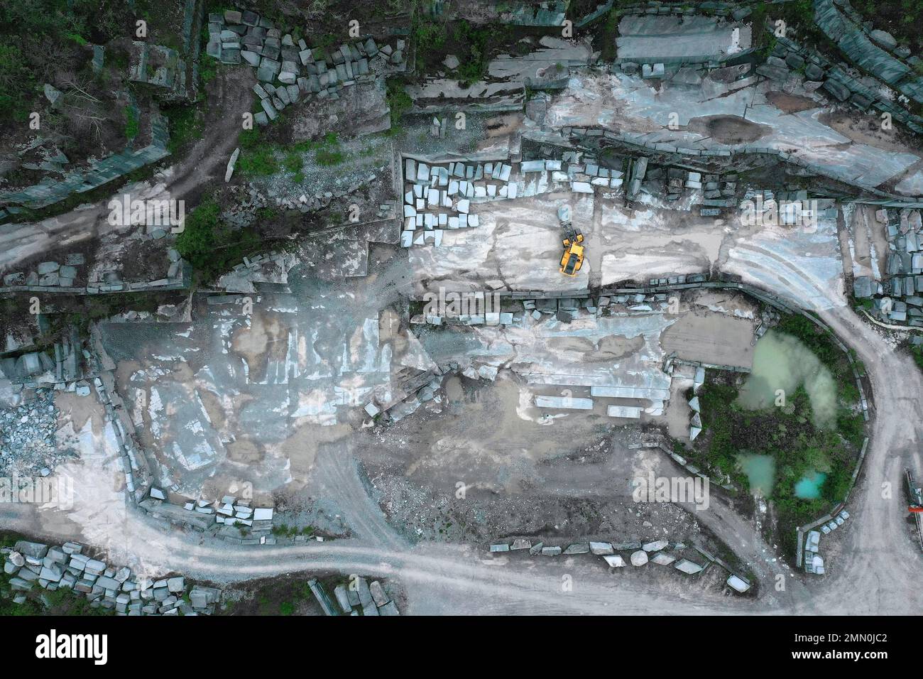 France, Pyrenees Atlantiques, Bearn, Arudy, aerial view of the installations of a marble quarry Stock Photo