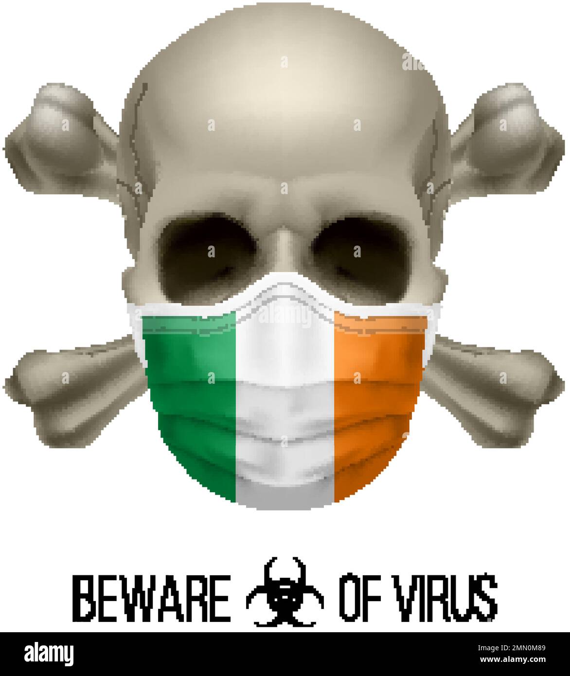 Human Skull with Crossbones and Surgical Mask in the Color of National