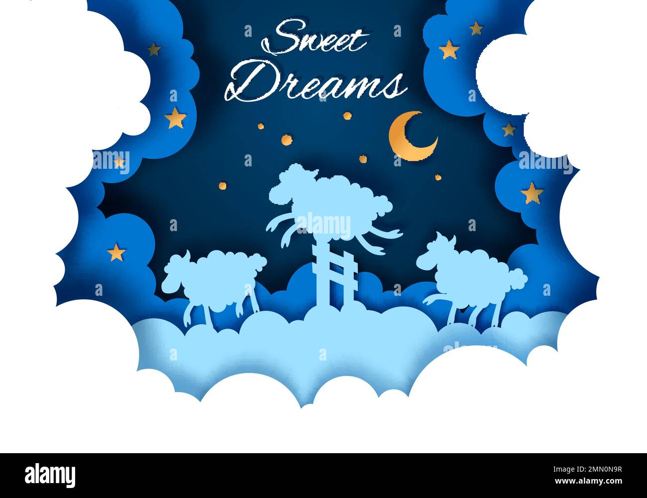 Sweet dreams vector illustration in paper art style Stock Vector