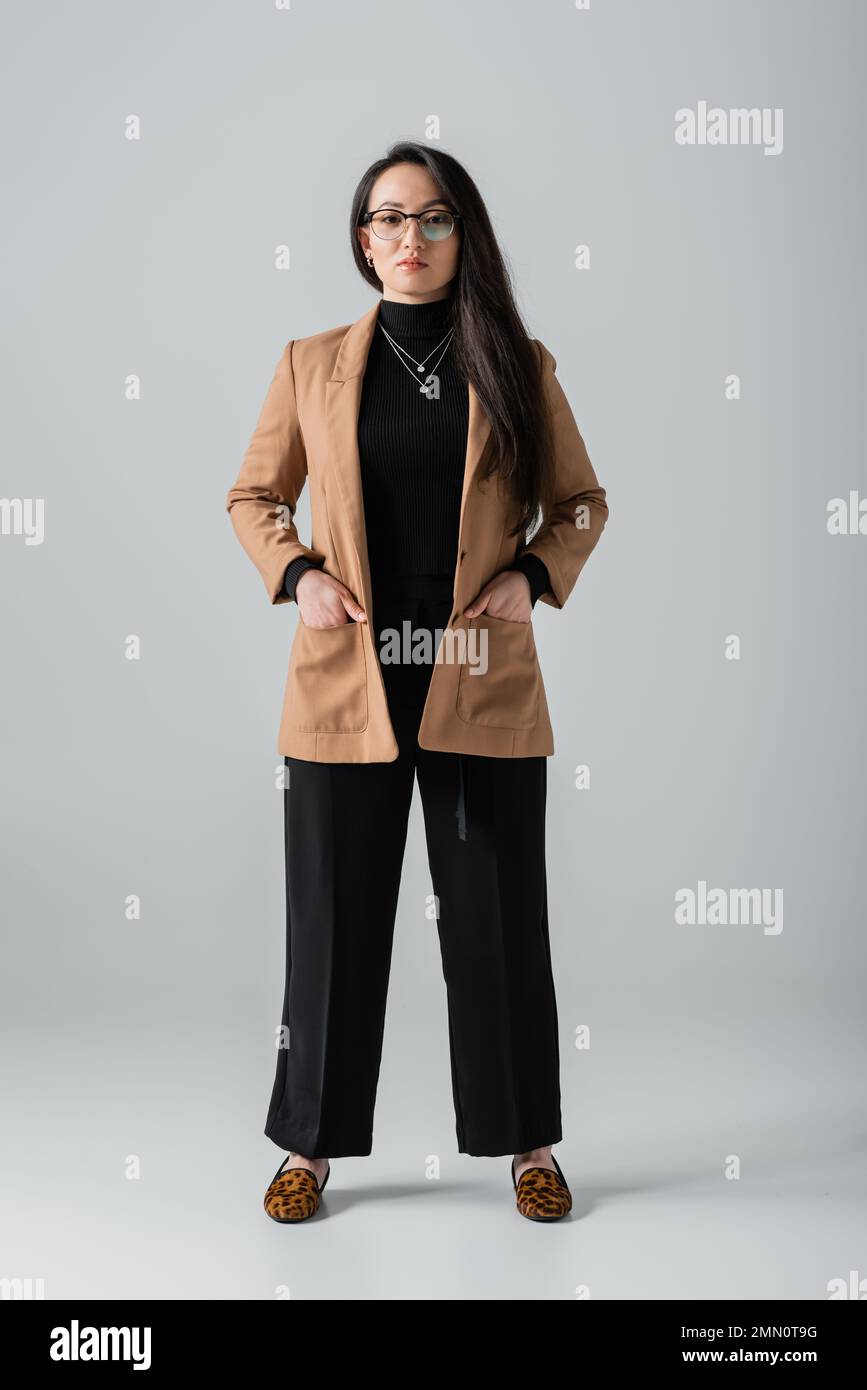 Beige blazer online with black pants