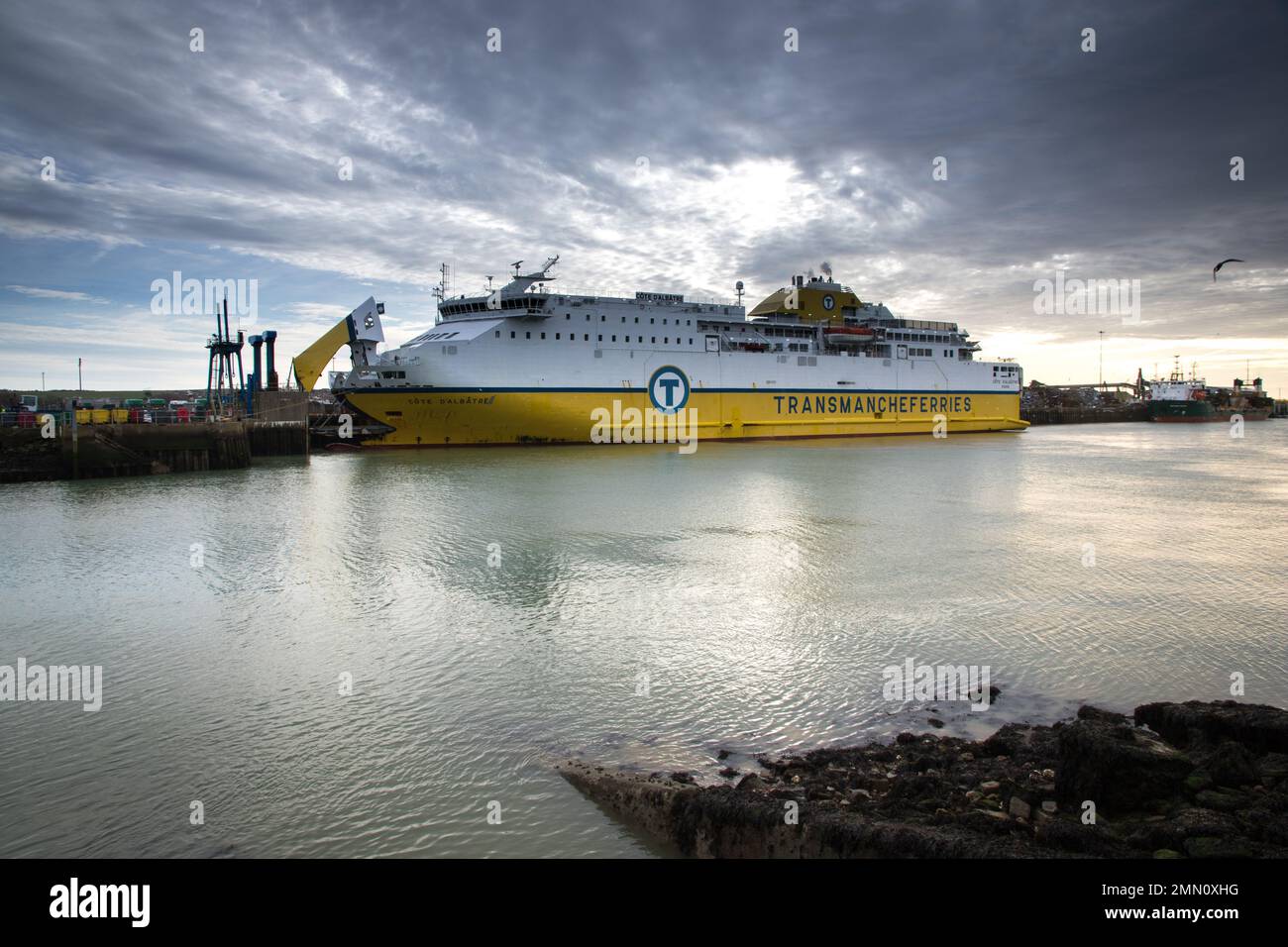 Ferry arriving at Newhaven harbour. Stock Photo
