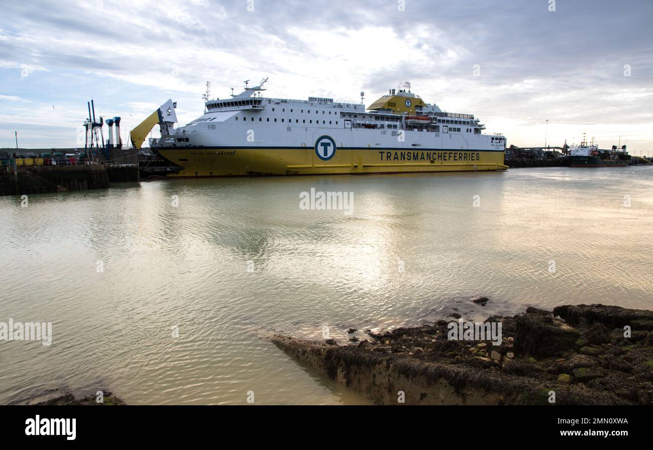 Ferry arriving at Newhaven harbour. Stock Photo