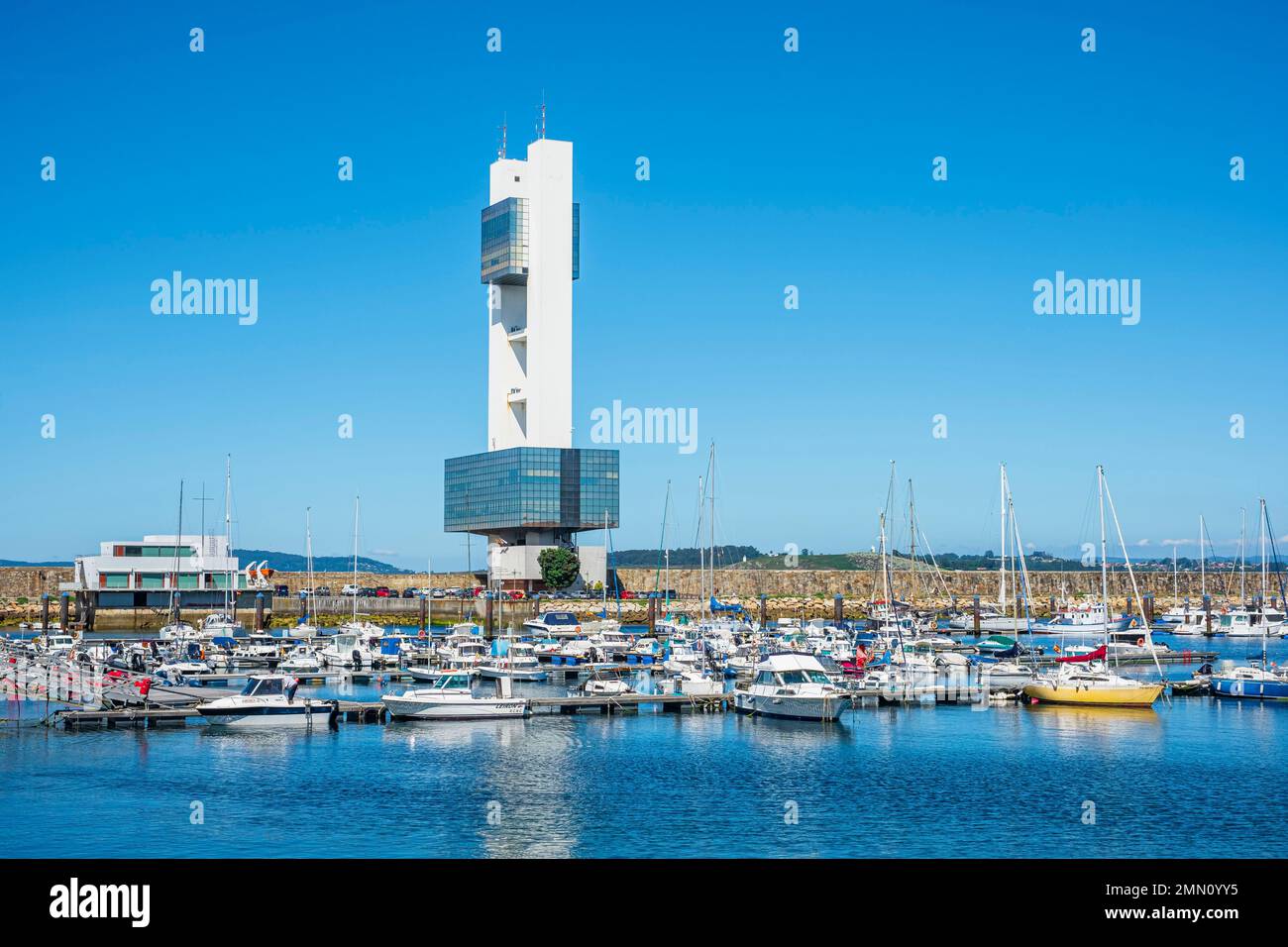 Spain, Galicia, A Coruña, Maritime Control Tower houses the maritime captaincy and the rescue coordination center Stock Photo