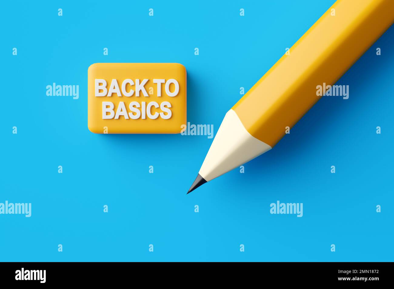 Pencil and an eraser with the message Back to Basics. Returning to