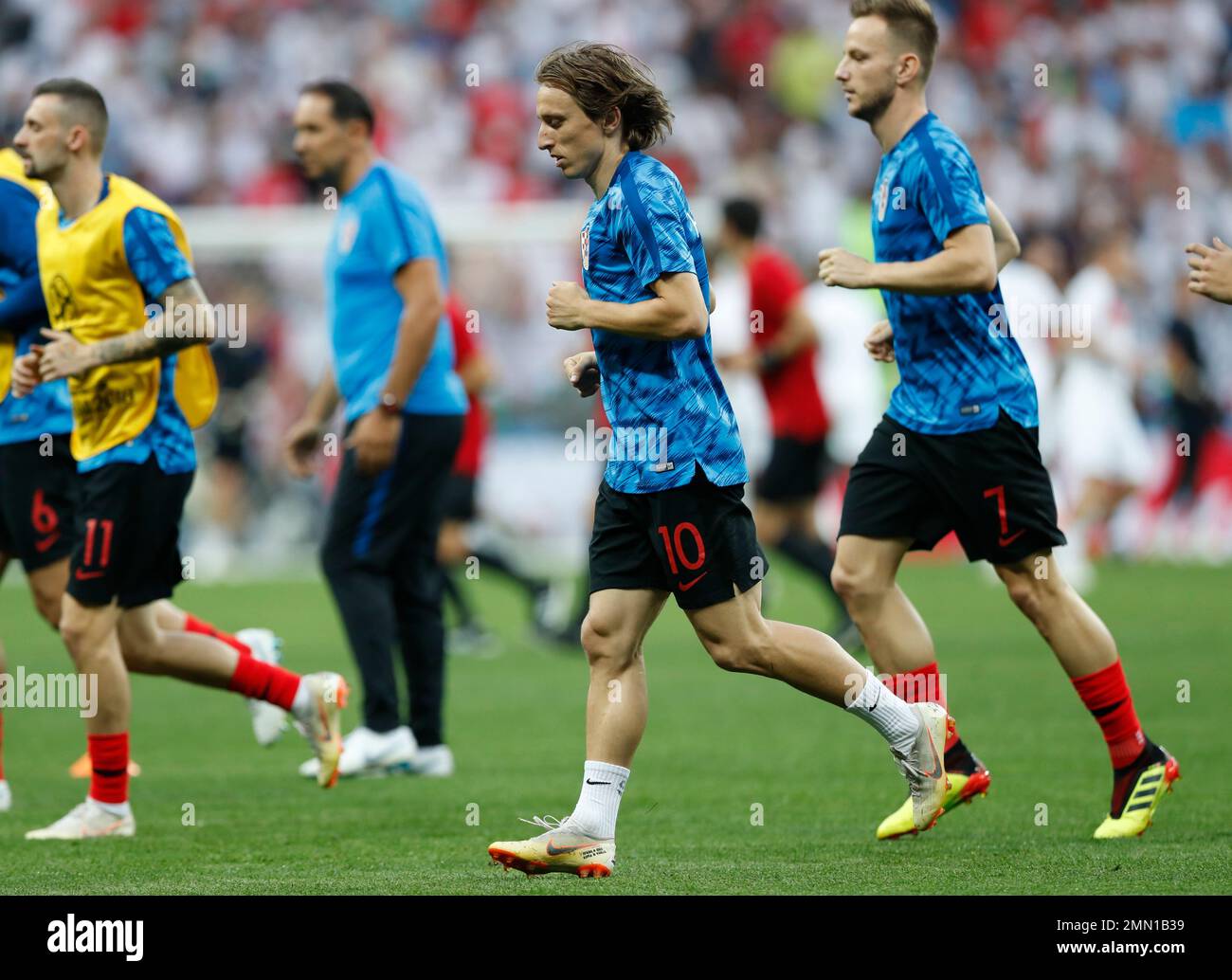 Croatia's Luka Modric, centre, exercises during warmup before the ...