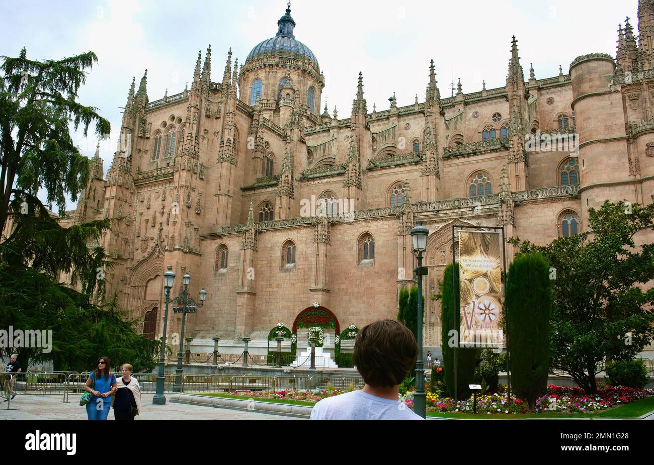 Tourists outside the Old Cathedral of Salamanca Spain Stock Photo