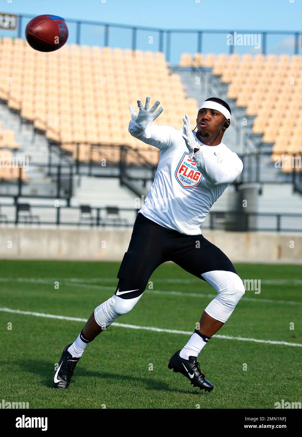 Teams warm up before semifinal round of the American Flag Football