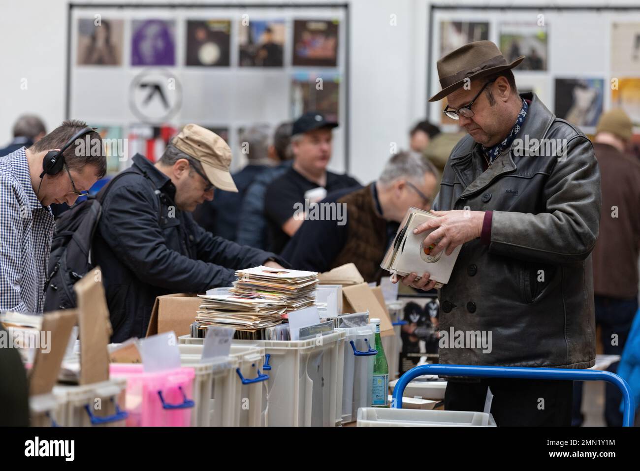 Vinyl record collectors attend London's biggest record fair, at RHS Lindley Hall and Lawrence