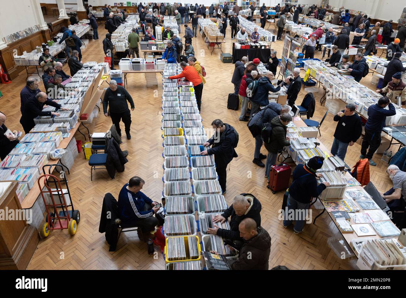 Vinyl record collectors attend London's biggest record fair, at RHS Lindley Hall and Lawrence