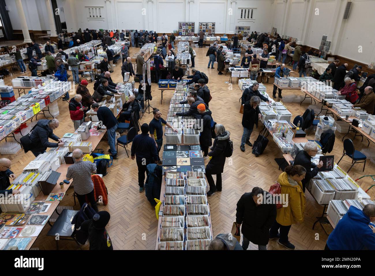 Vinyl record collectors attend London's biggest record fair, at RHS Lindley Hall and Lawrence