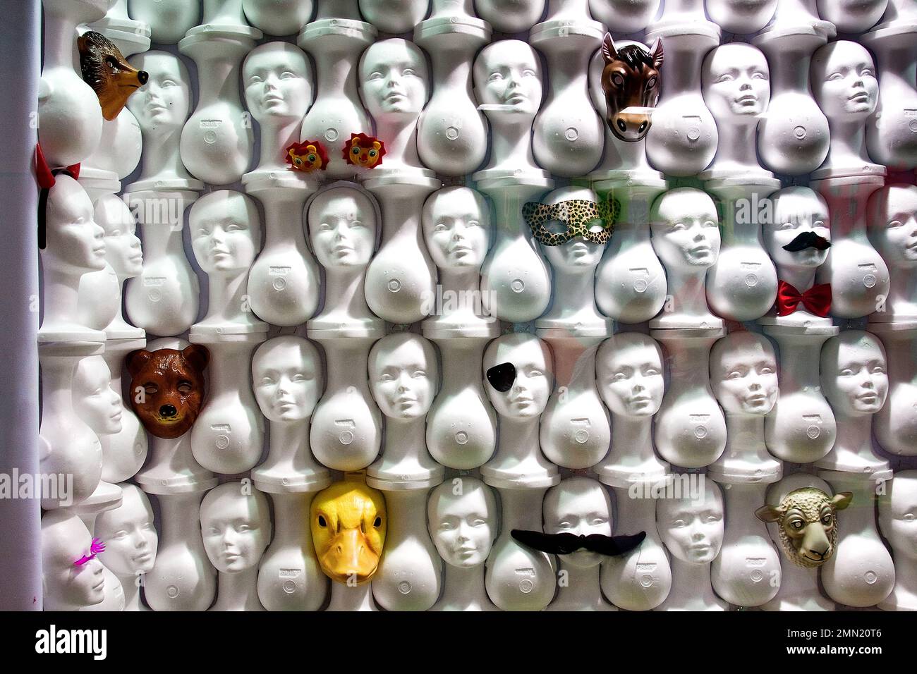 Spain, Barcelona Shopwindow with an art project on psychology. Stock Photo