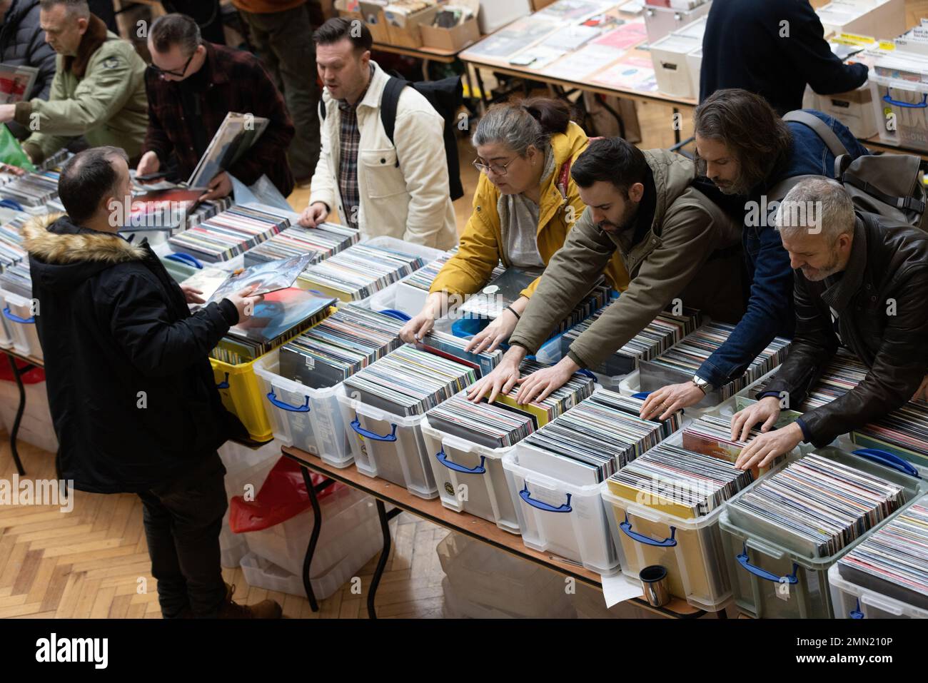 Vinyl record collectors attend London's biggest record fair, at RHS