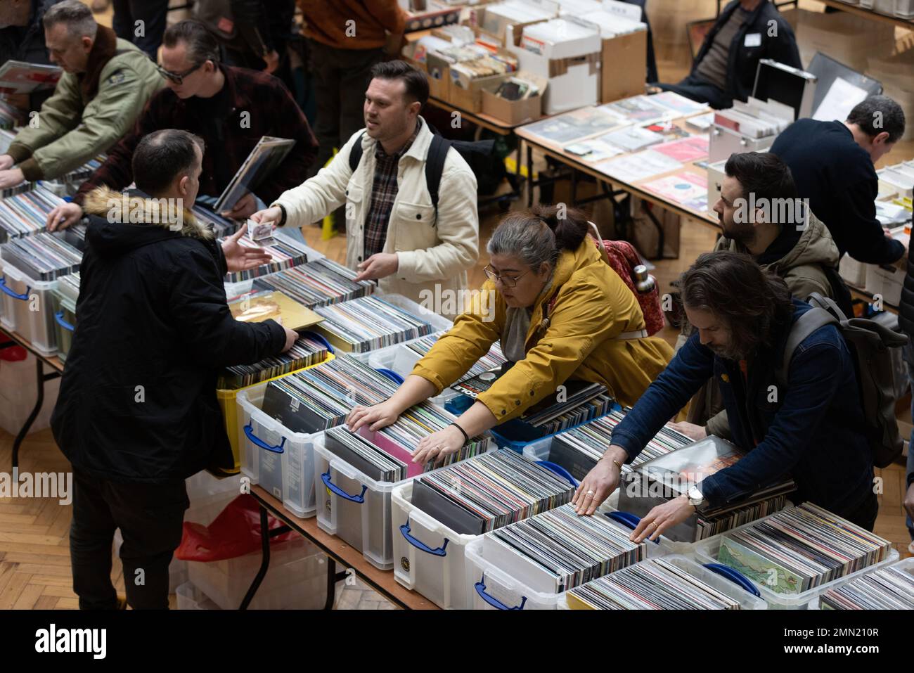 Vinyl record collectors attend London's biggest record fair, at RHS Lindley Hall and Lawrence