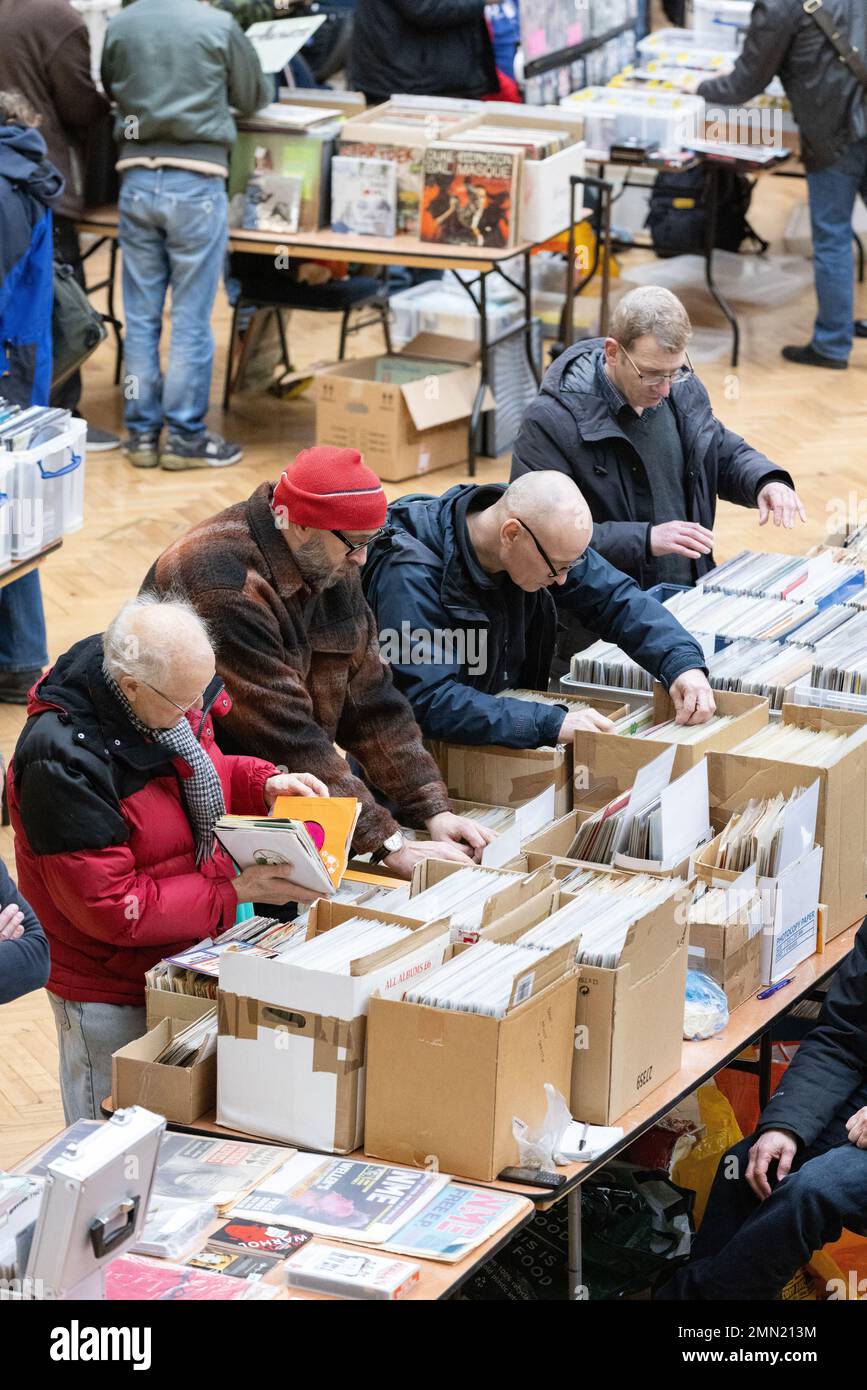 Vinyl record collectors attend London's biggest record fair, at RHS Lindley Hall and Lawrence