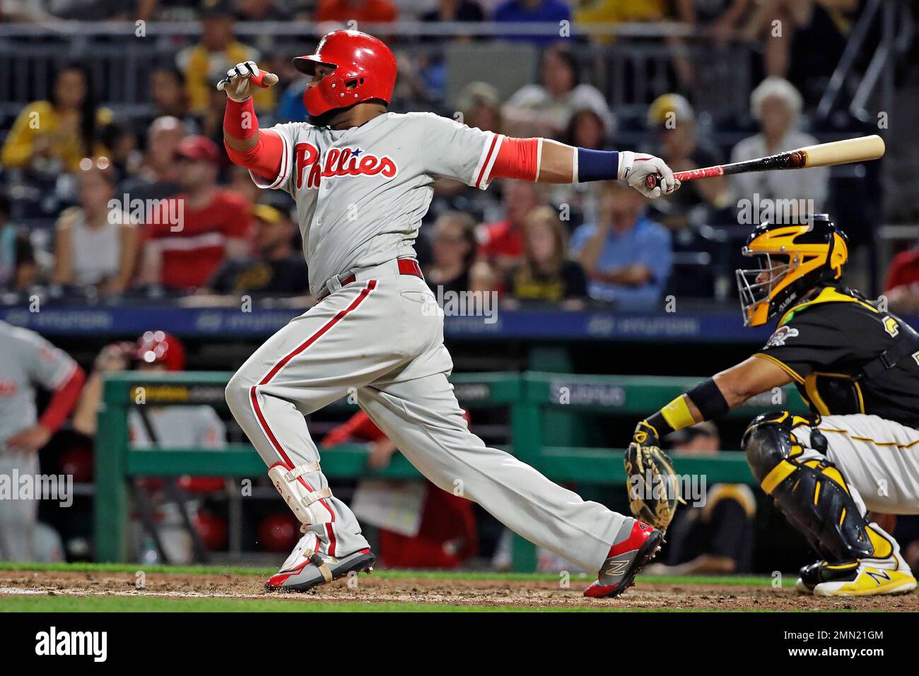 Pittsburgh Pirates' Carlos Santana plays during a baseball game, Wednesday,  May 17, 2023, in Detroit. (AP Photo/Carlos Osorio Stock Photo - Alamy