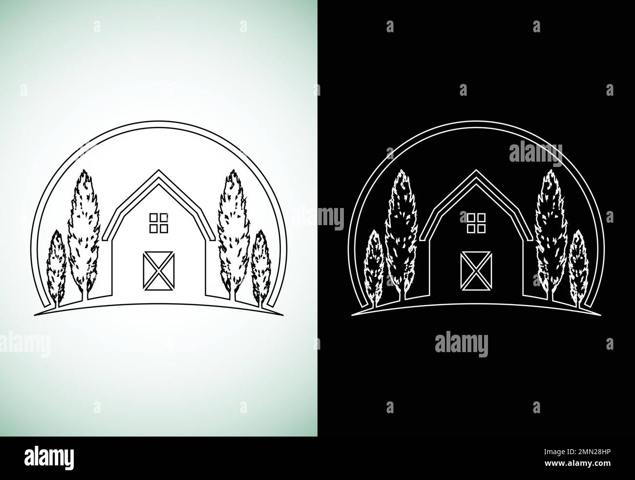 Farm house line art style logo template, Agriculture icon sign symbol ...